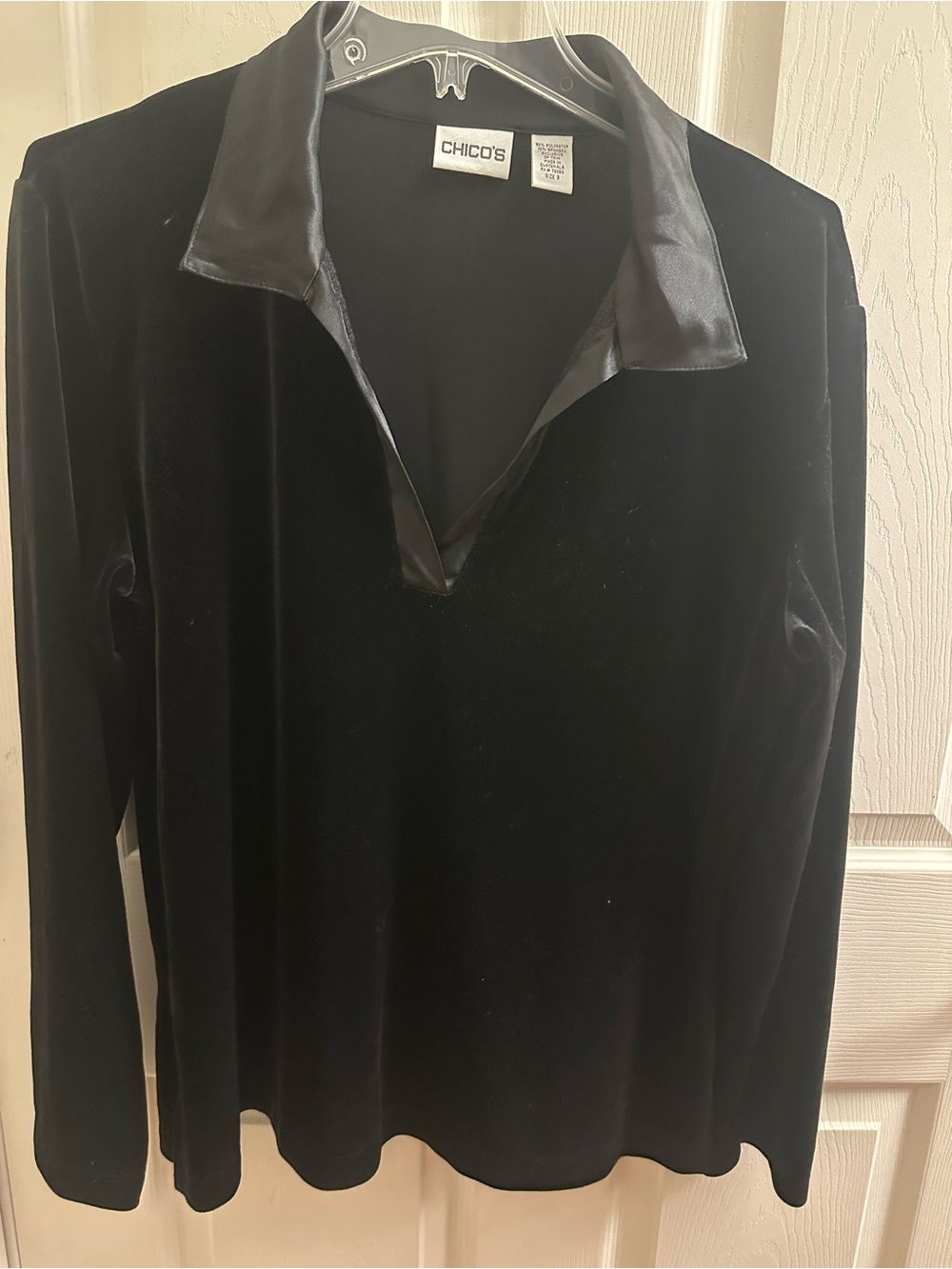 Chico's Black Velvet Long Sleeve Top with Satin Collar - 3